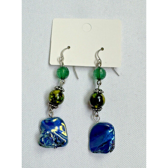 Iridescent Blue Green Drop Earrings for Approx. 2.5 inches long Fashion Jewelry - Picture 1 of 3